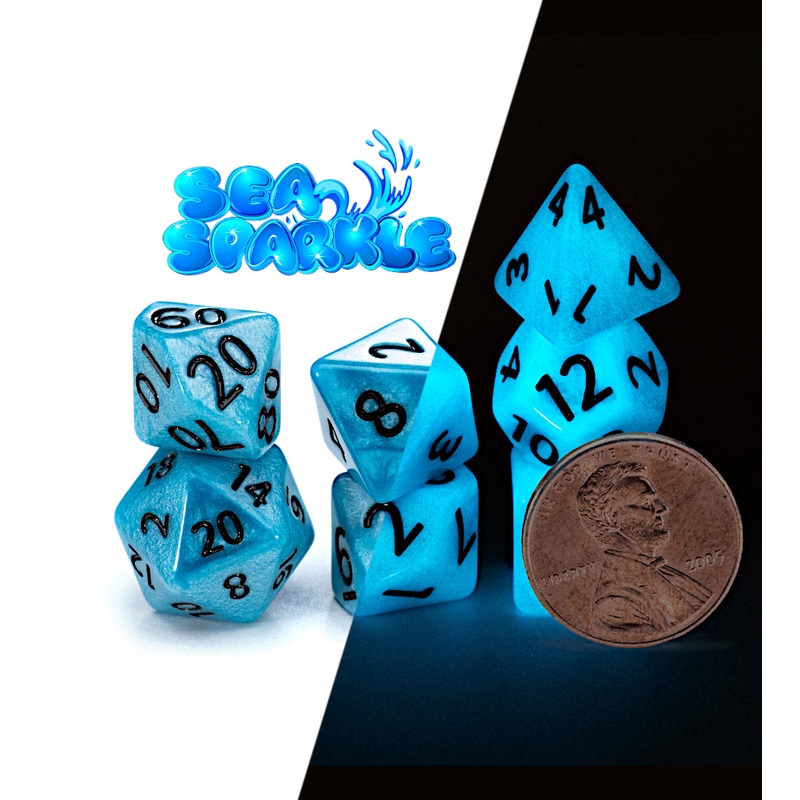 Gate Keeper Dice: Sea Sparkle 12mm Glow-in-the-Dark Mighty Tiny Dice 7 Die Set