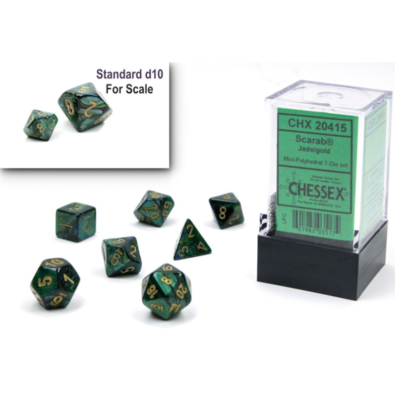 Chessex Dice: Jade: Mini-Polyhedral Jade/Gold 7-Die Set