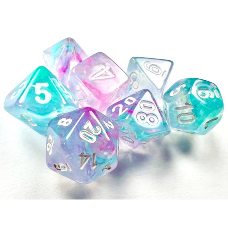 Chessex Dice: Nebula: Mini-Polyhedral Wisteria/White 7-Die Set