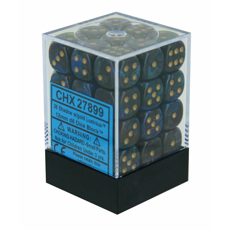 Chessex Dice: Lustrous: 12mm D6 Shadow/Gold/Black (36)