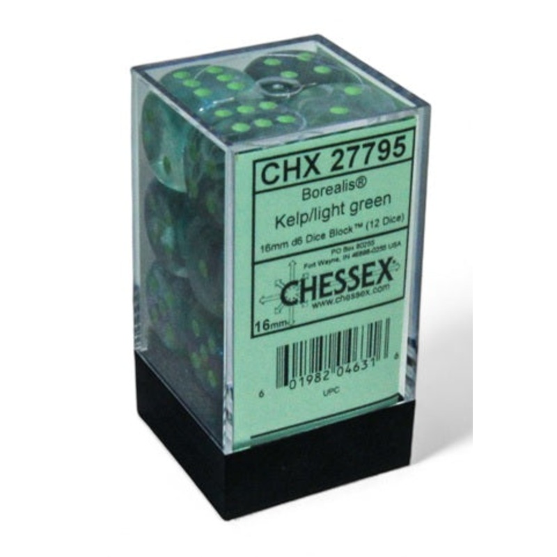 Chessex: Borealis: 16mm d6 Kelp/light green Luminary Dice Block