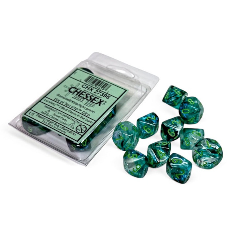 Chessex: Borealis: Kelp/light green Luminary Set of Ten d10s